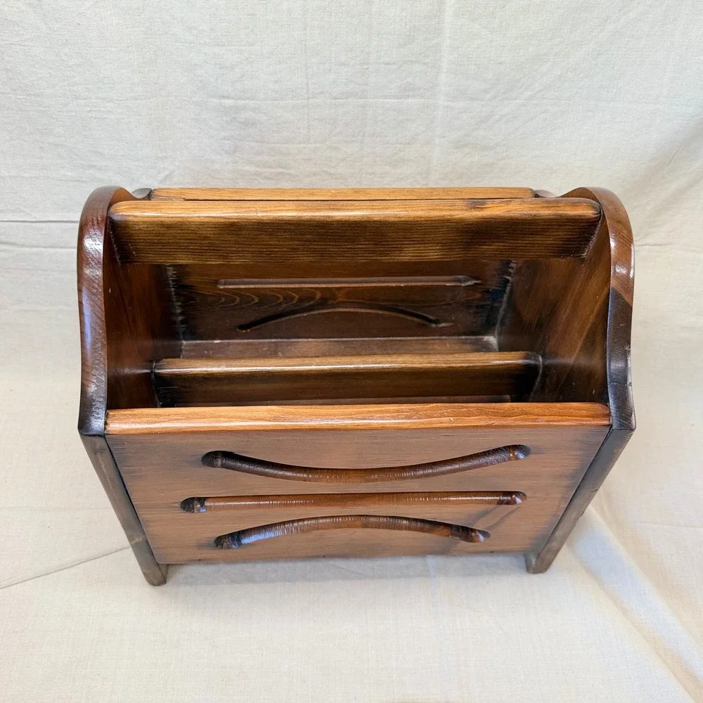 Vintage Wooden Magazine Rack Record Holder Mid Century Vinyl Storage Stand